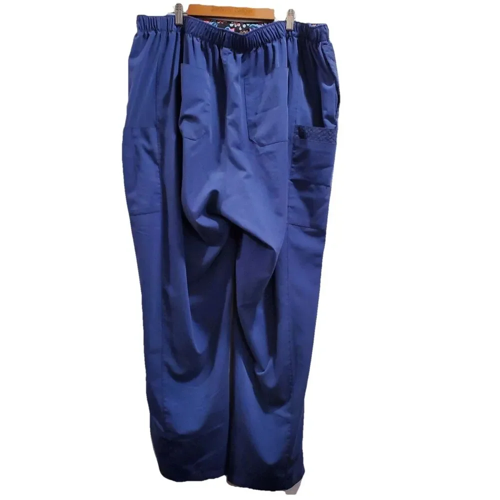 Vera Bradley Navy Blue Size 3XL Scrub Pants Floral Trim Drawstring Medical Women